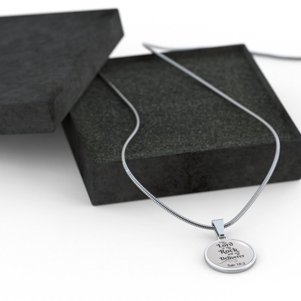 Lord is My Rock Circle Pendant Necklace Stainless Steel 1822"