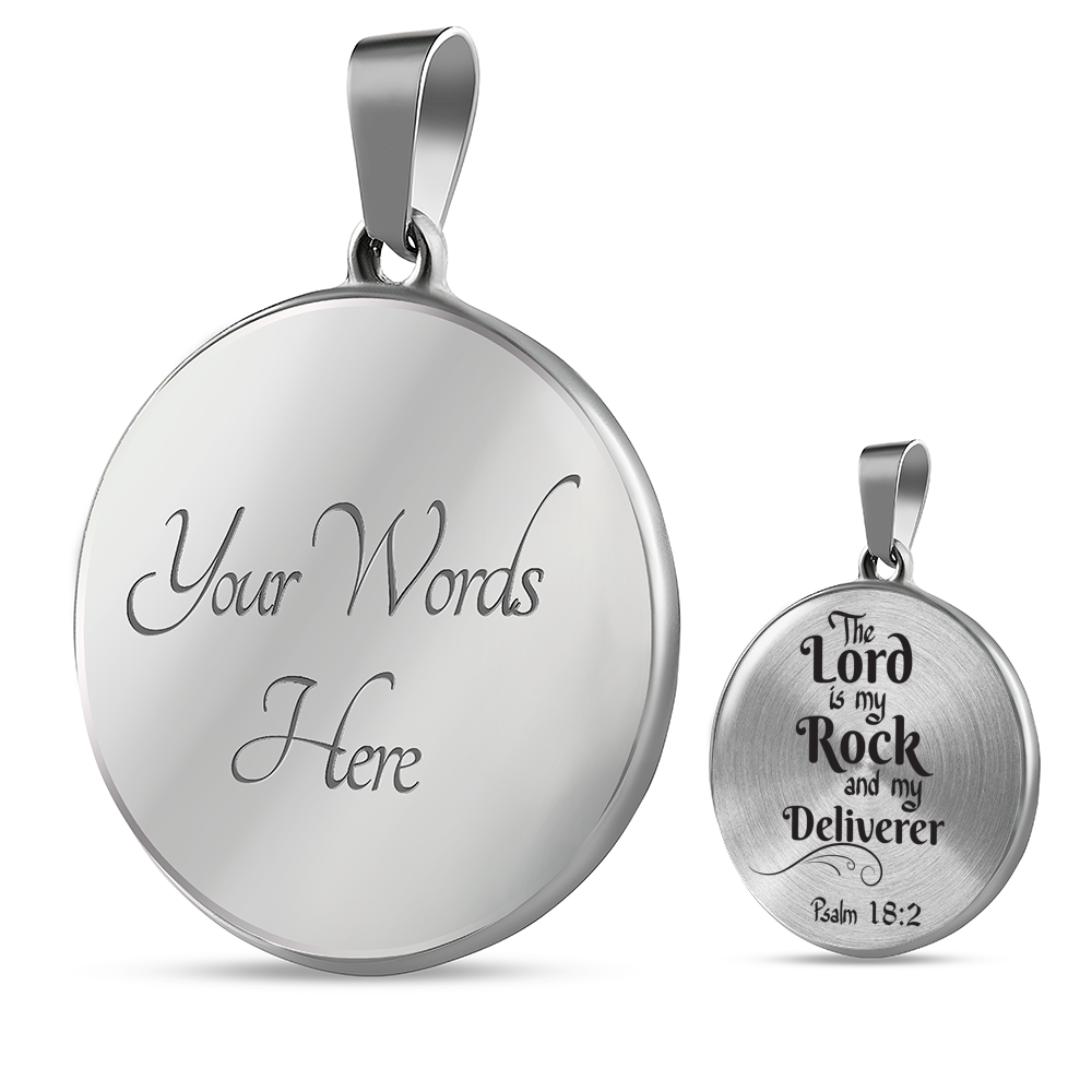 Lord is My Rock Circle Pendant Necklace Stainless Steel 1822"