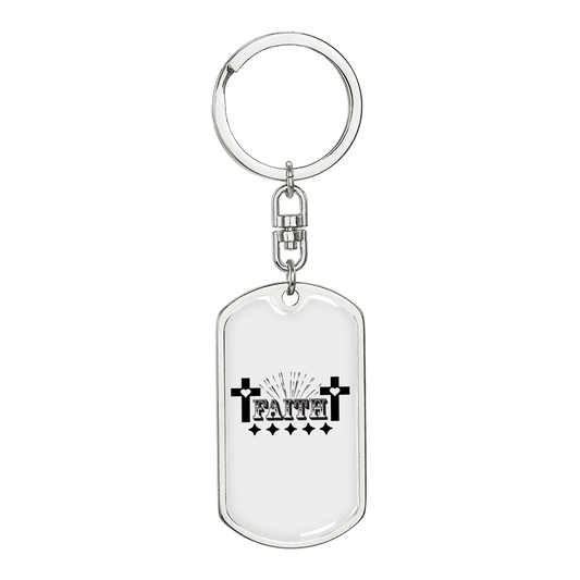 Faith Cross Keychain Stainless Steel or 18k Gold Dog Tag Keyring-Express Your Love Gifts