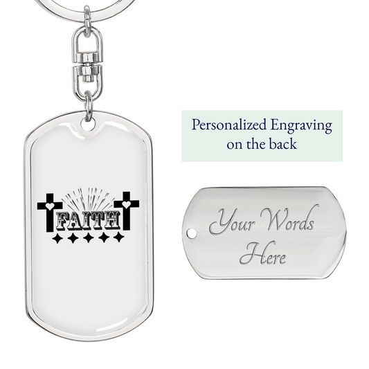 Faith Cross Keychain Stainless Steel or 18k Gold Dog Tag Keyring-Express Your Love Gifts