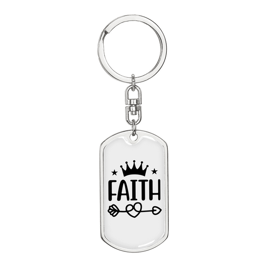 Faith Crown Keychain Stainless Steel or 18k Gold Dog Tag Keyring-Express Your Love Gifts
