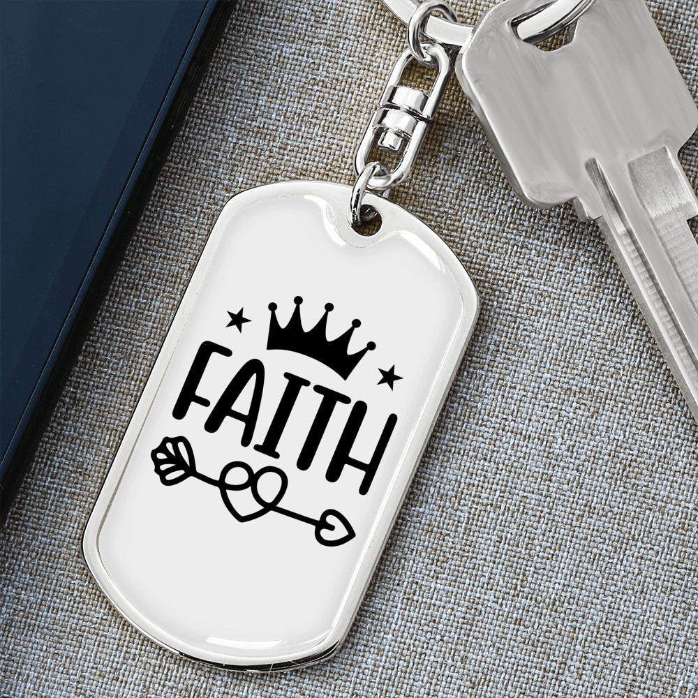 Faith Crown Keychain Stainless Steel or 18k Gold Dog Tag Keyring-Express Your Love Gifts