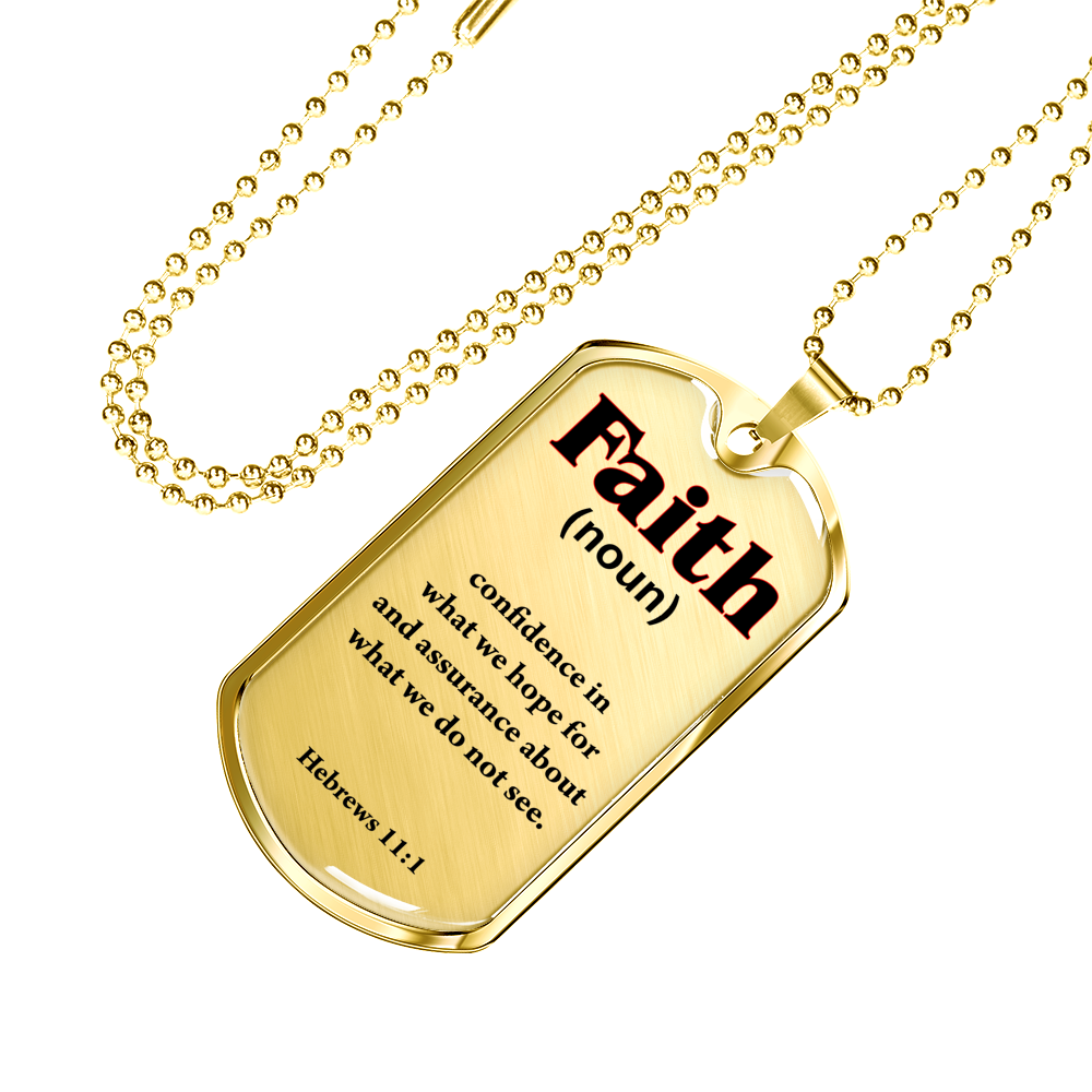 Faith Defined Hebrews Dog Tag Stainless Steel or 18k Gold 24" Chain-Express Your Love Gifts