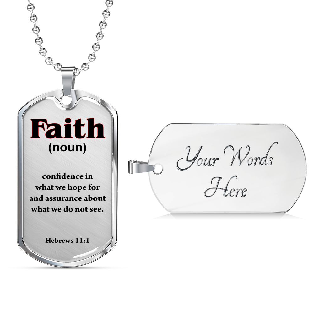Faith Defined Hebrews Dog Tag Stainless Steel or 18k Gold 24" Chain-Express Your Love Gifts