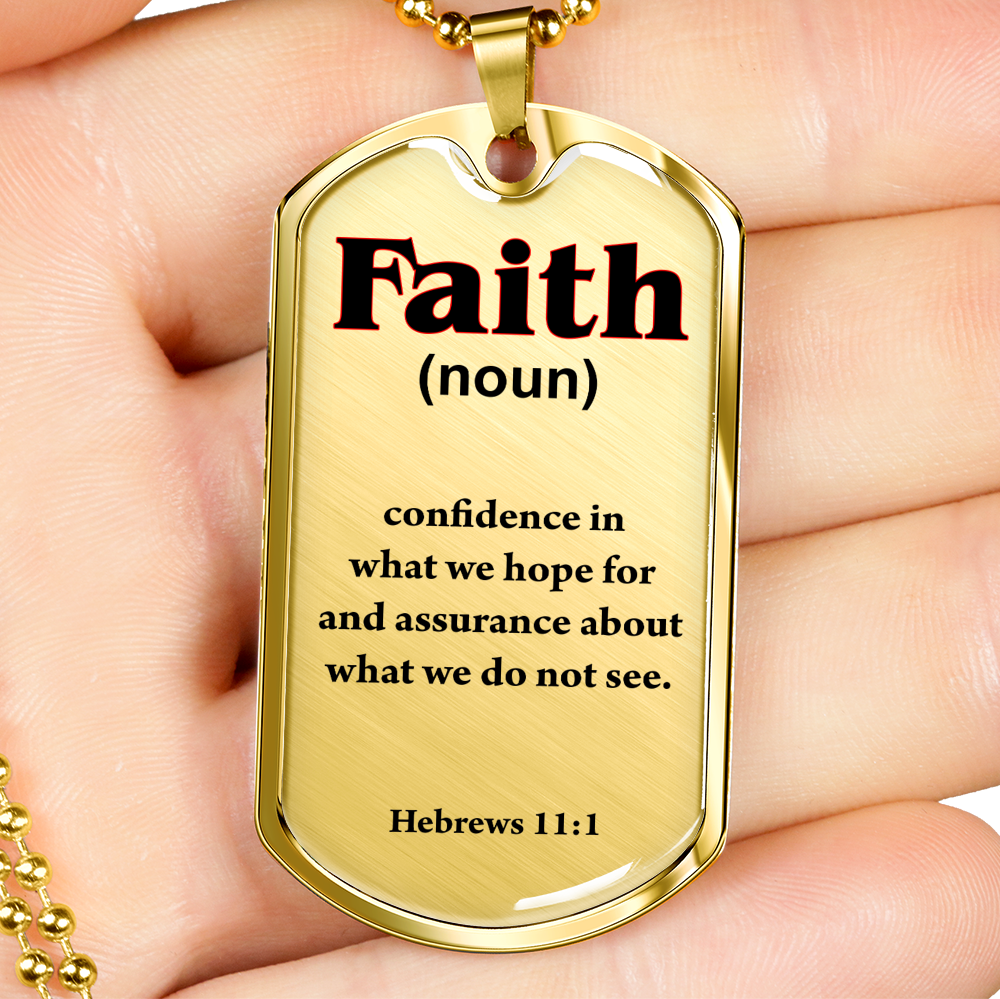 Faith Defined Hebrews Dog Tag Stainless Steel or 18k Gold 24" Chain-Express Your Love Gifts