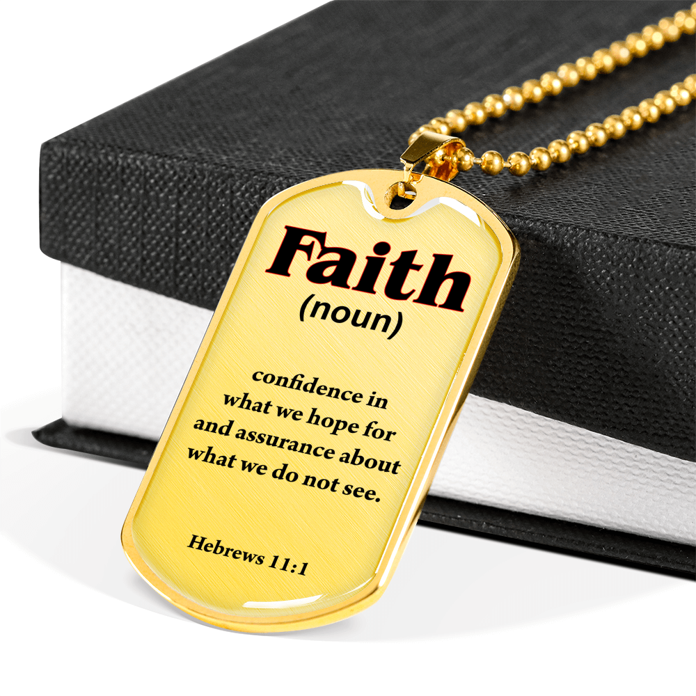 Faith Defined Hebrews Dog Tag Stainless Steel or 18k Gold 24" Chain-Express Your Love Gifts