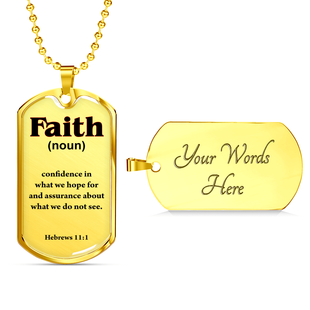 Faith Defined Hebrews Dog Tag Stainless Steel or 18k Gold 24" Chain-Express Your Love Gifts