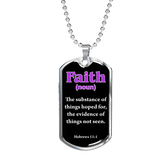 Faith Definition Purple Stainless Steel or 18k Gold Dog Tag W 24"-Express Your Love Gifts