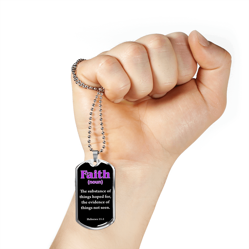 Faith Definition Purple Stainless Steel or 18k Gold Dog Tag W 24"-Express Your Love Gifts