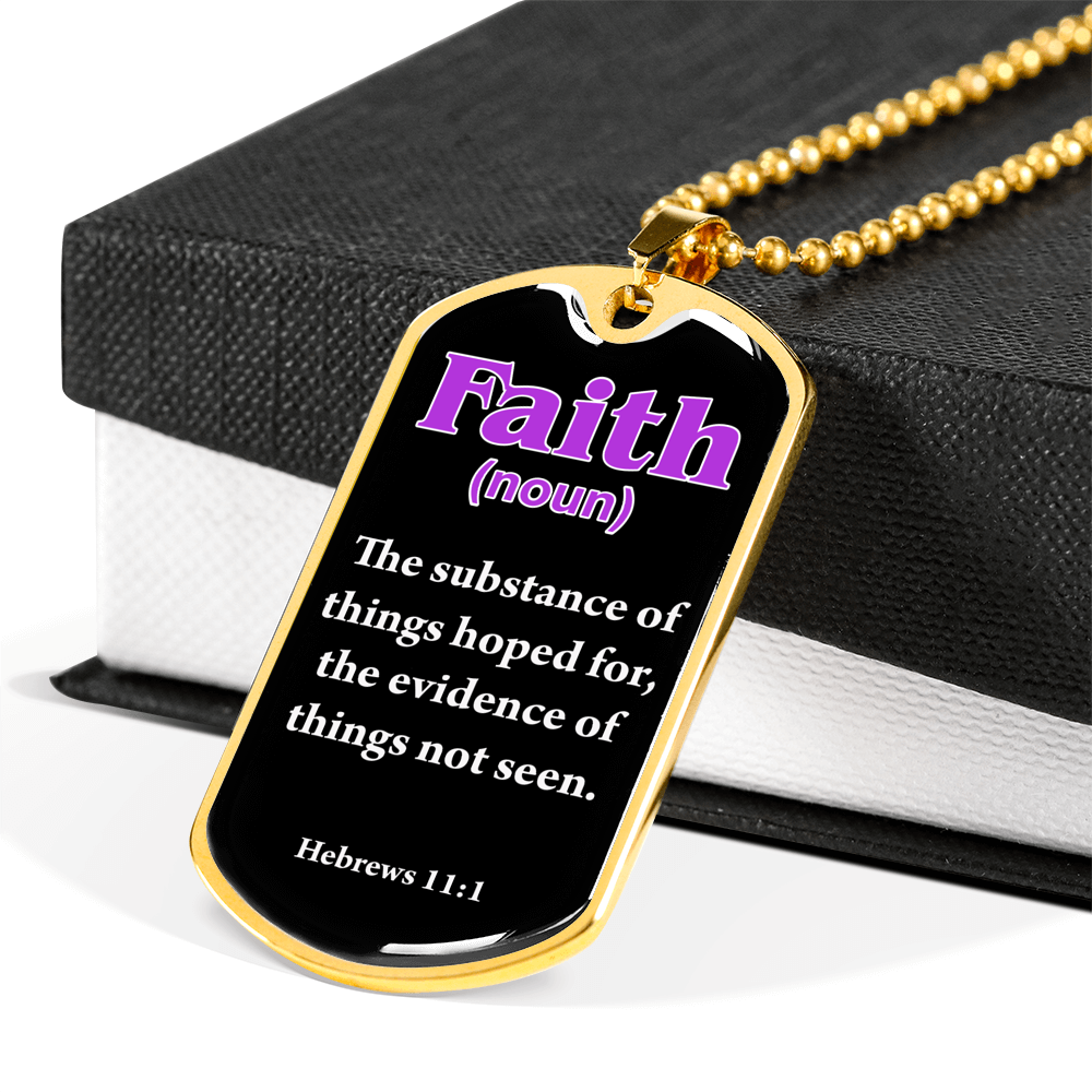 Faith Definition Purple Stainless Steel or 18k Gold Dog Tag W 24"-Express Your Love Gifts