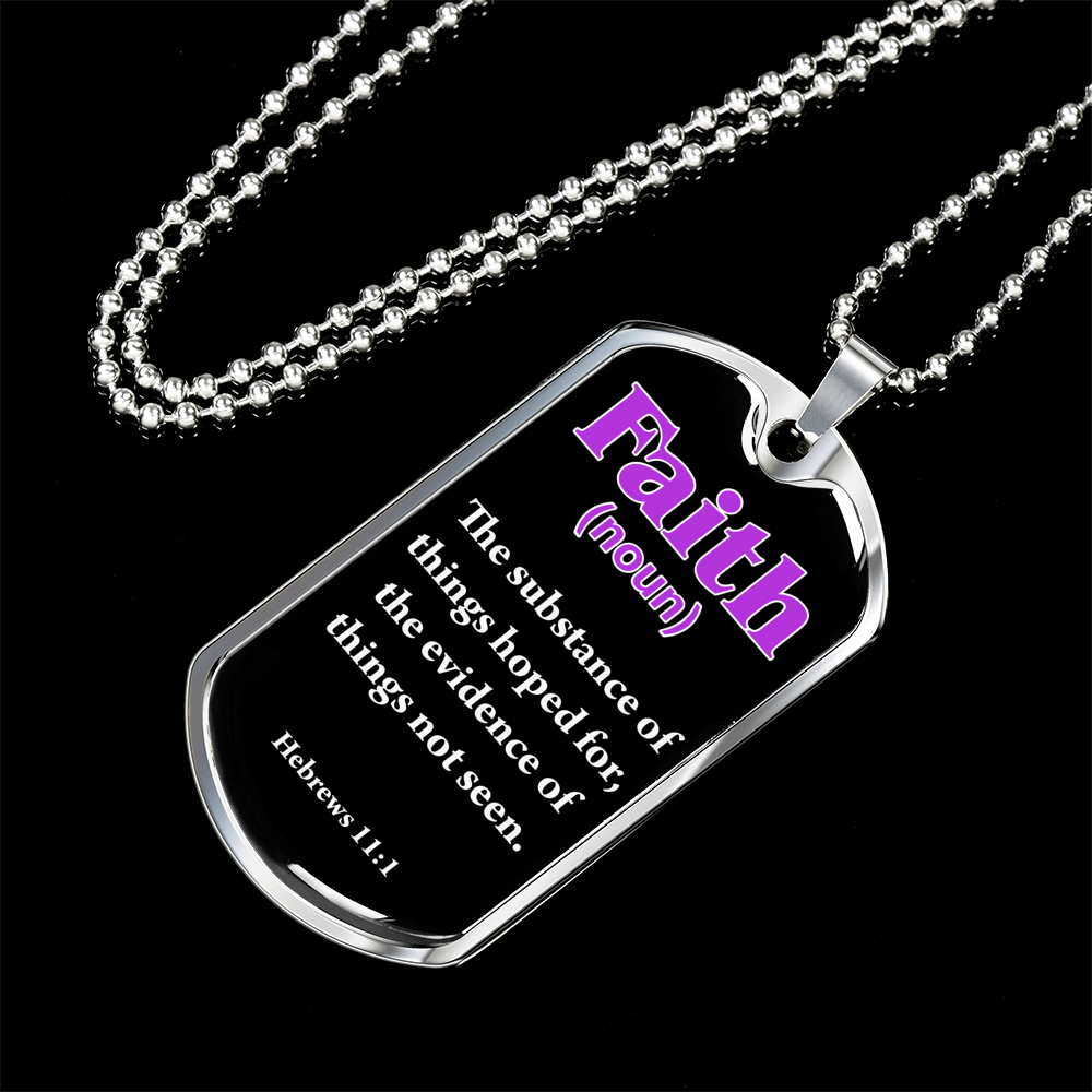 Faith Definition Purple Stainless Steel or 18k Gold Dog Tag W 24"-Express Your Love Gifts