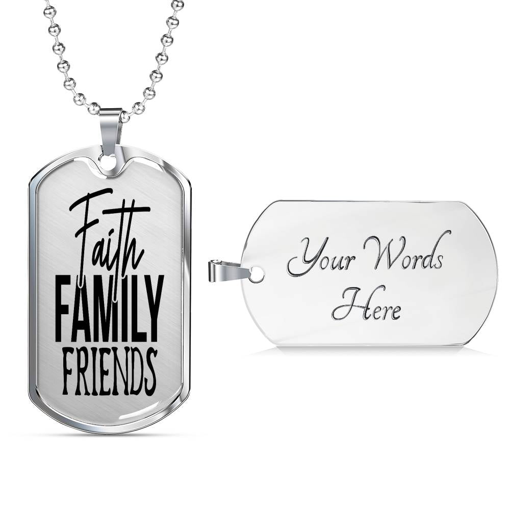 Faith Family Friends Necklace Stainless Steel or 18k Gold Dog Tag 24" Chain-Express Your Love Gifts