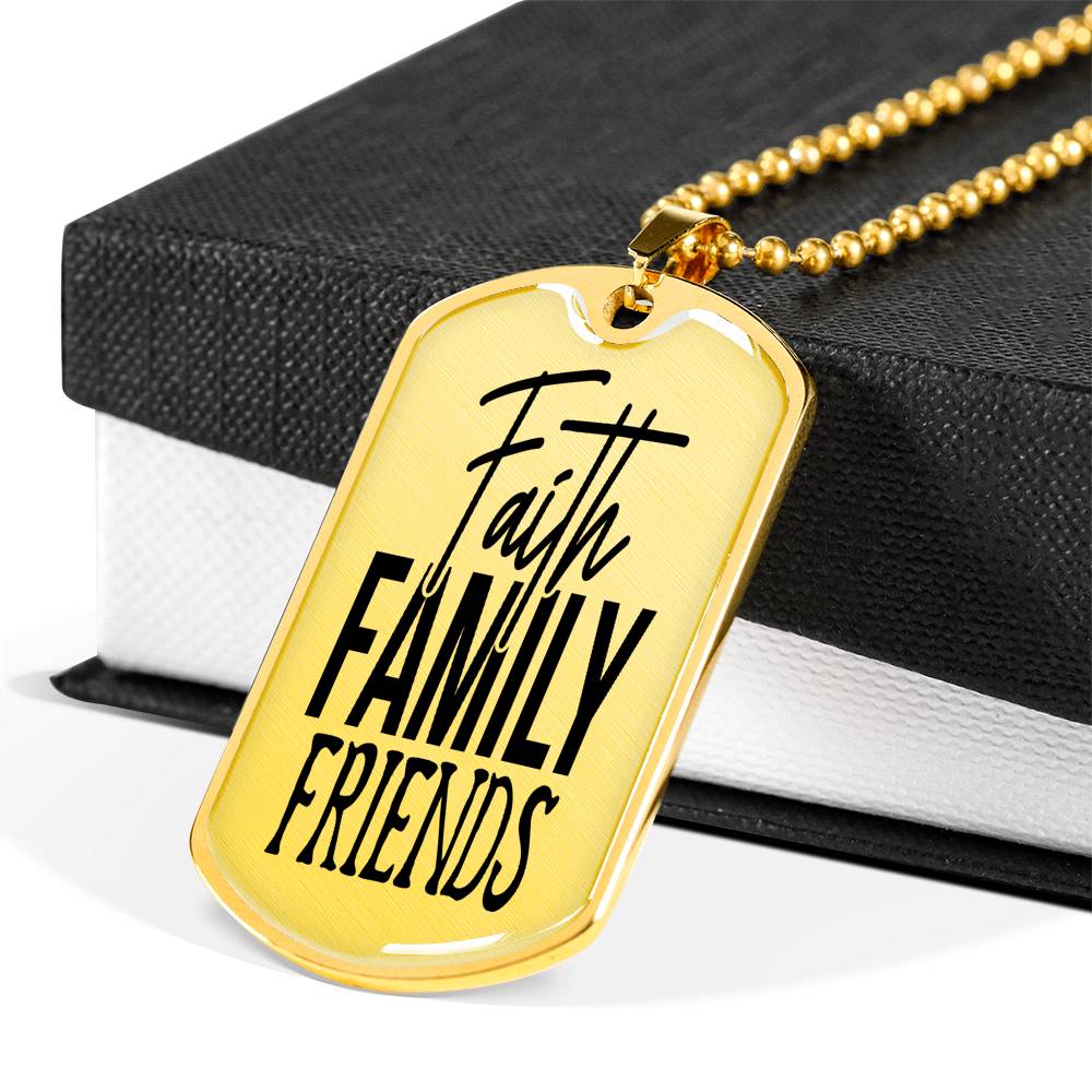 Faith Family Friends Necklace Stainless Steel or 18k Gold Dog Tag 24" Chain-Express Your Love Gifts