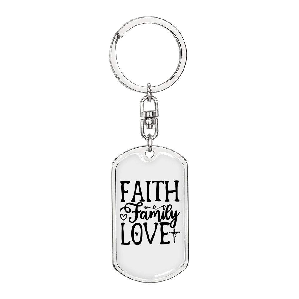 Faith Family Love Keychain Stainless Steel or 18k Gold Dog Tag Keyring-Express Your Love Gifts