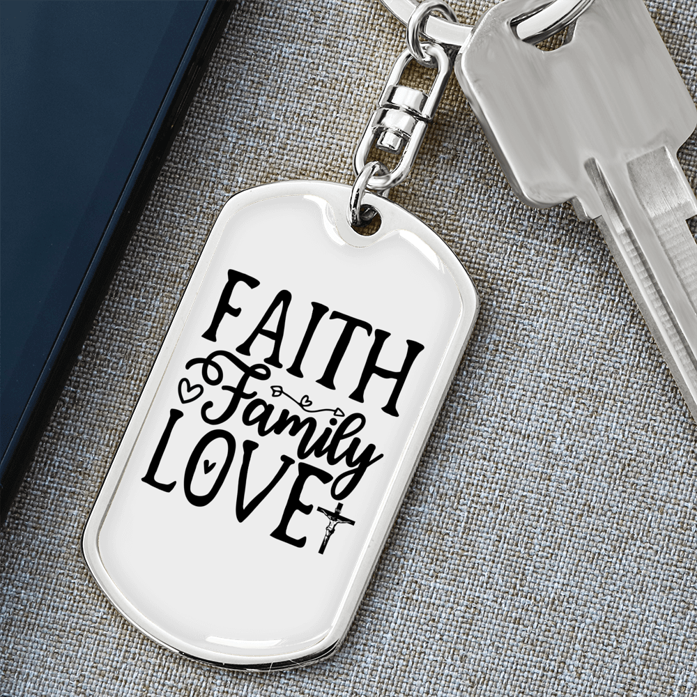 Faith Family Love Keychain Stainless Steel or 18k Gold Dog Tag Keyring-Express Your Love Gifts
