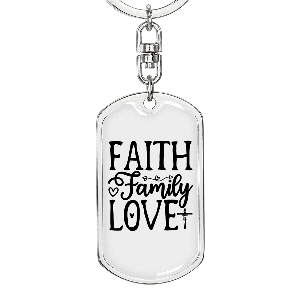Faith Family Love Keychain Stainless Steel or 18k Gold Dog Tag Keyring-Express Your Love Gifts