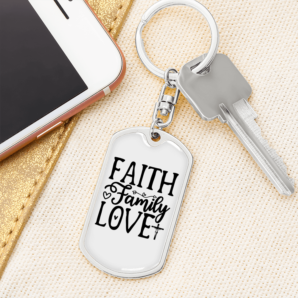 Faith Family Love Keychain Stainless Steel or 18k Gold Dog Tag Keyring-Express Your Love Gifts