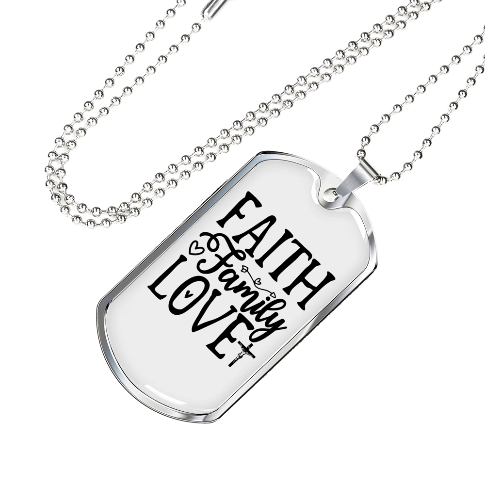 Faith Family Love Necklace Stainless Steel or 18k Gold Dog Tag 24" Chain-Express Your Love Gifts