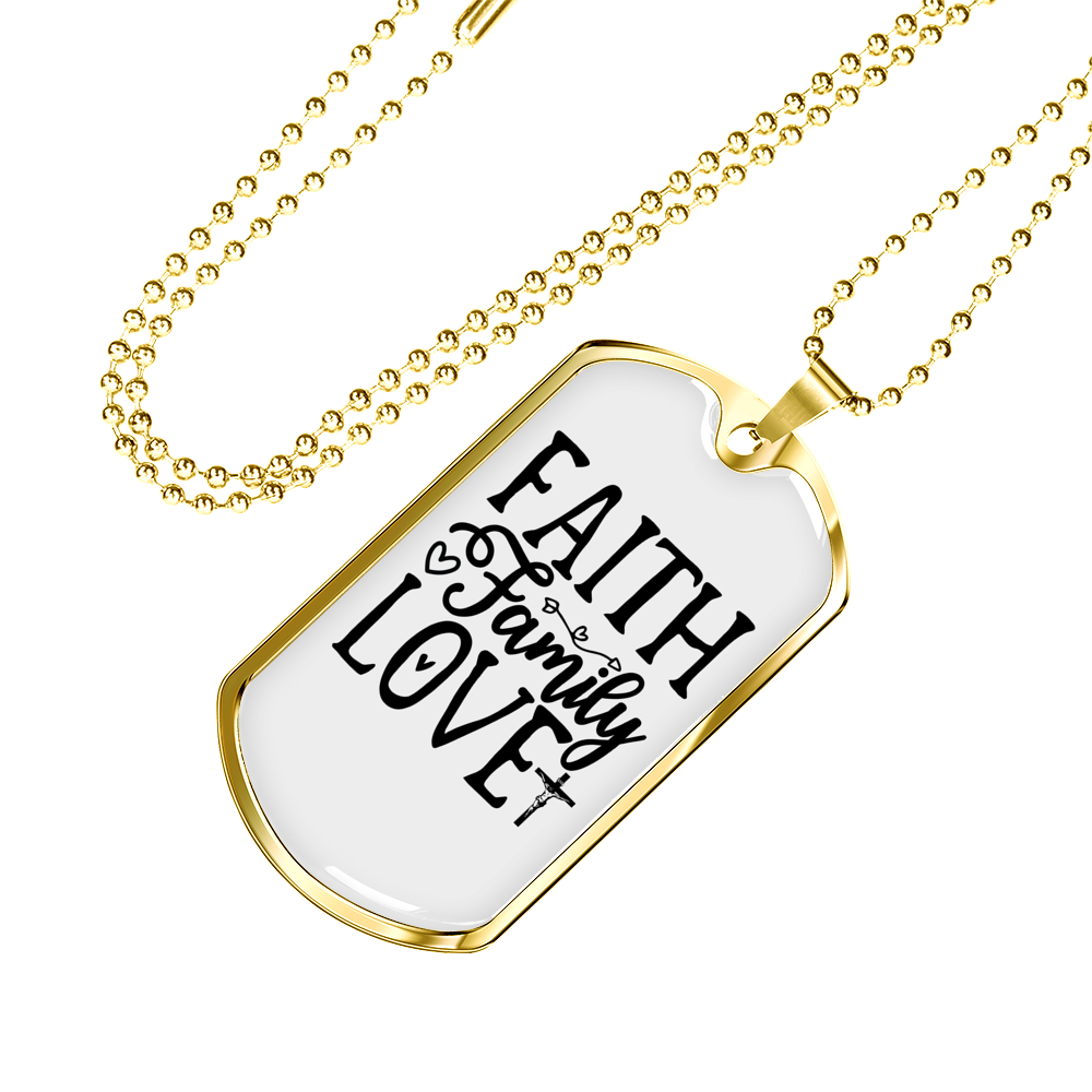 Faith Family Love Necklace Stainless Steel or 18k Gold Dog Tag 24" Chain-Express Your Love Gifts