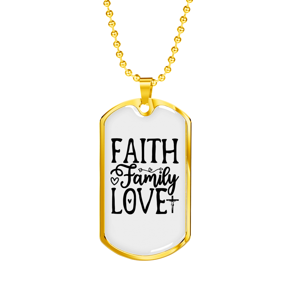 Faith Family Love Necklace Stainless Steel or 18k Gold Dog Tag 24" Chain-Express Your Love Gifts