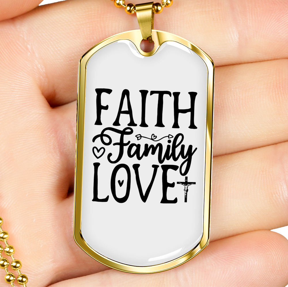 Faith Family Love Necklace Stainless Steel or 18k Gold Dog Tag 24" Chain-Express Your Love Gifts