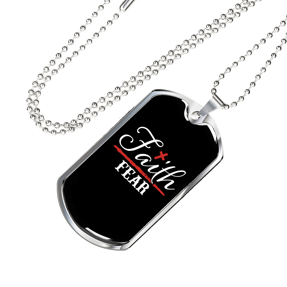 Faith Fear Cross Necklace Stainless Steel or 18k Gold Dog Tag 24" Chain-Express Your Love Gifts