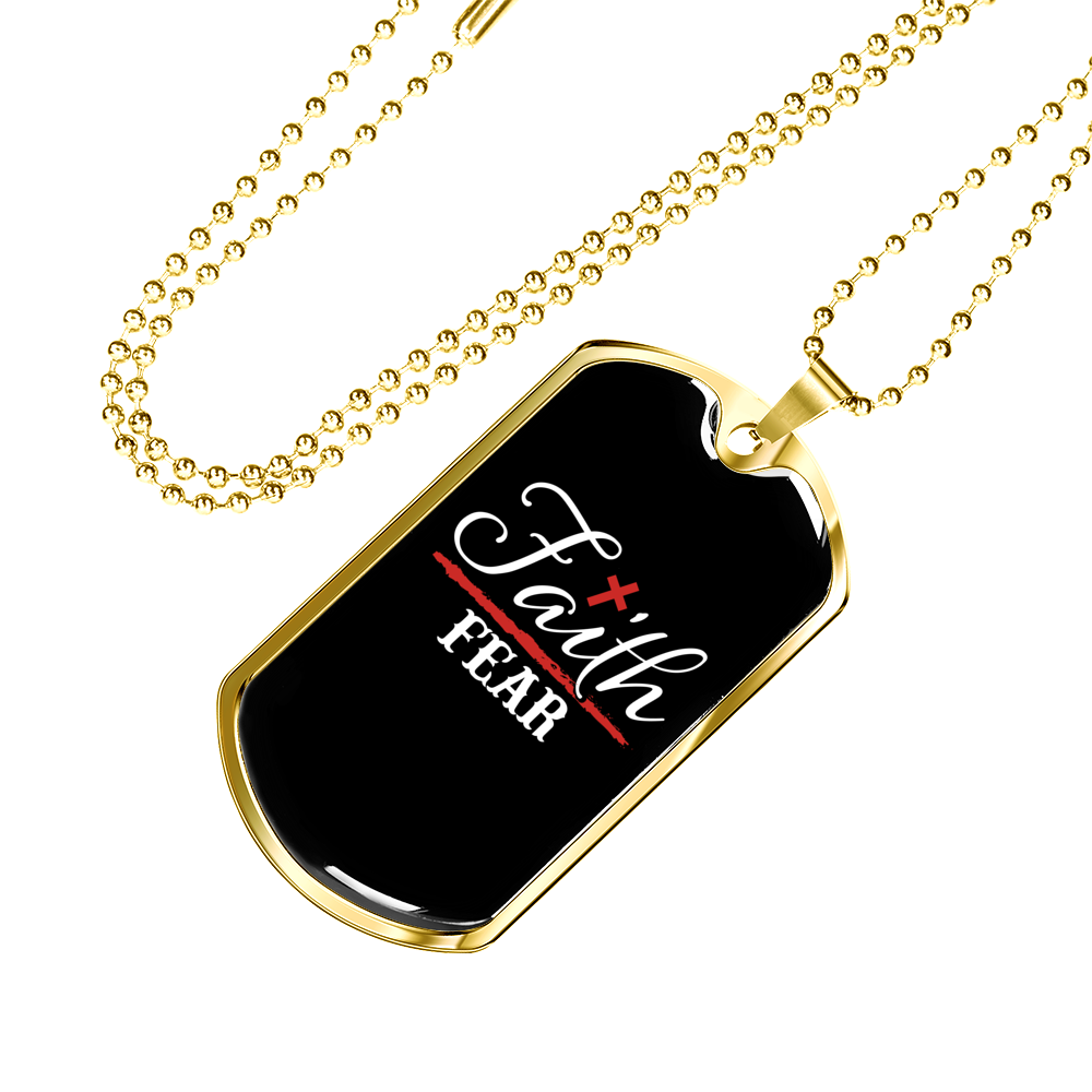 Faith Fear Cross Necklace Stainless Steel or 18k Gold Dog Tag 24" Chain-Express Your Love Gifts