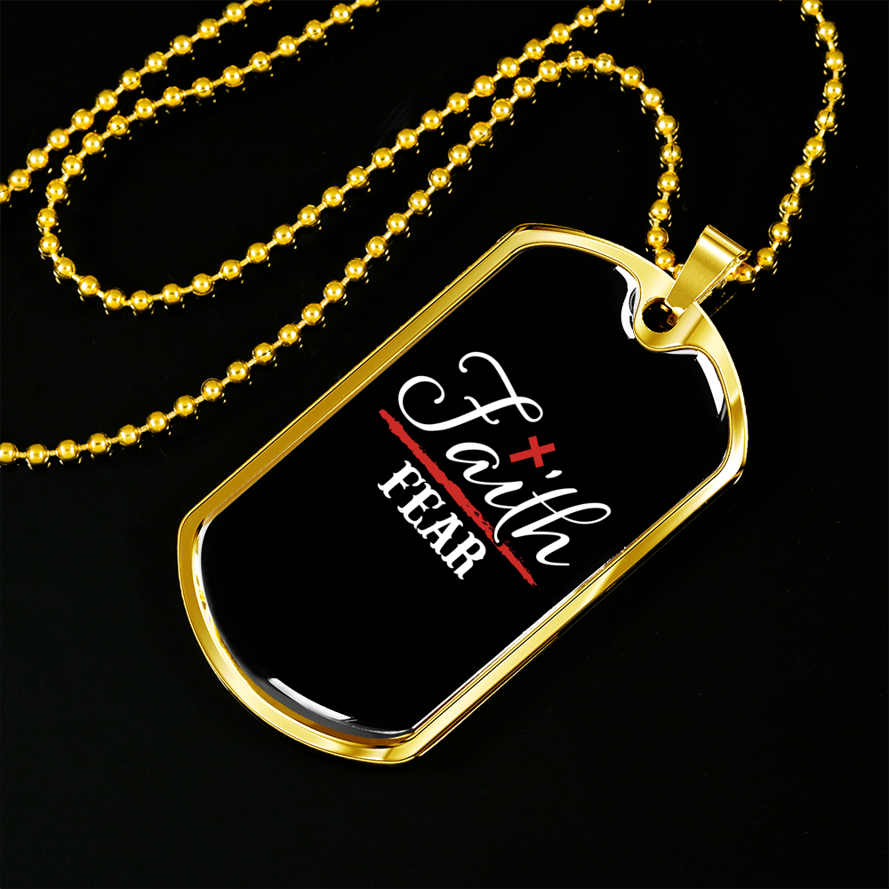 Faith Fear Cross Necklace Stainless Steel or 18k Gold Dog Tag 24" Chain-Express Your Love Gifts