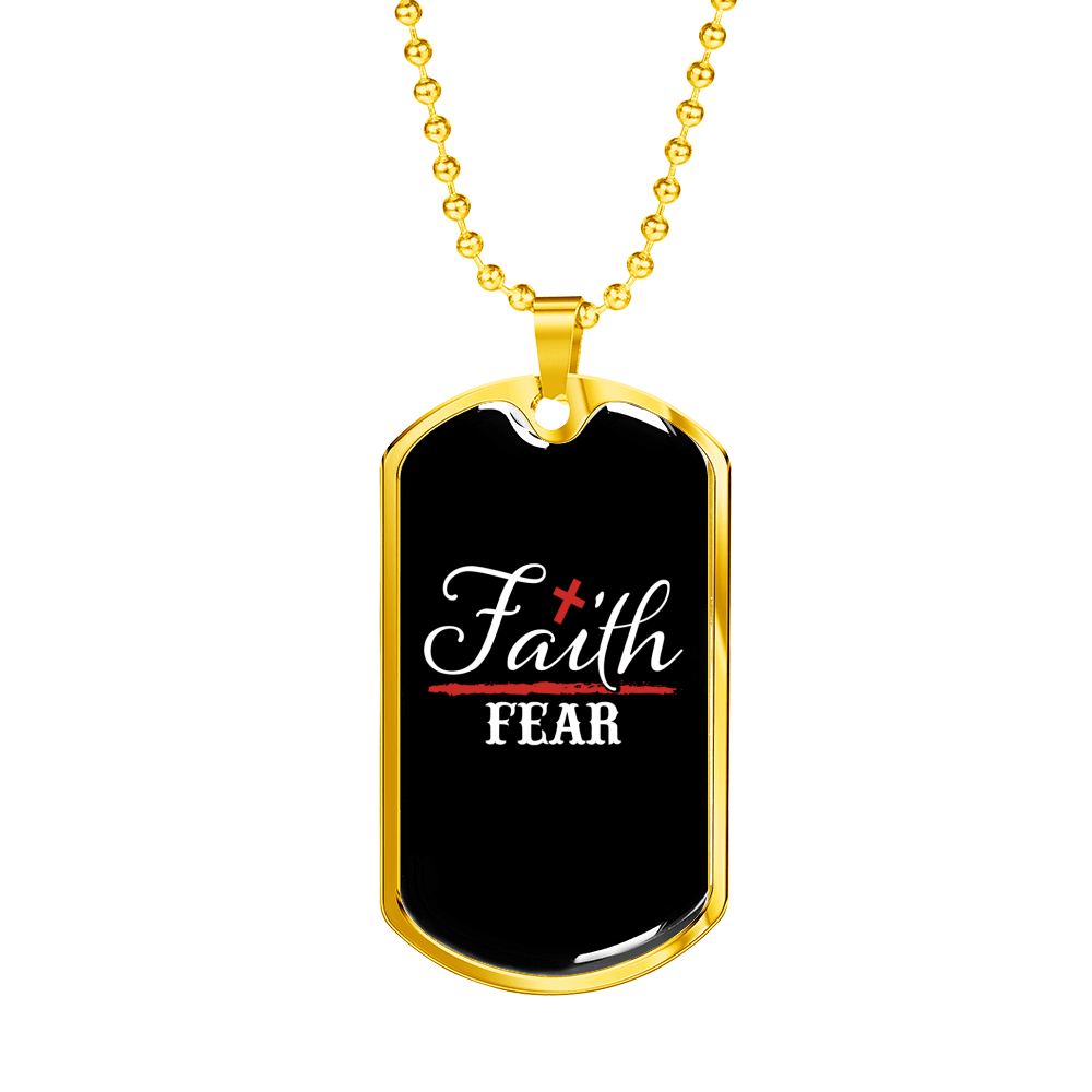 Faith Fear Cross Necklace Stainless Steel or 18k Gold Dog Tag 24" Chain-Express Your Love Gifts