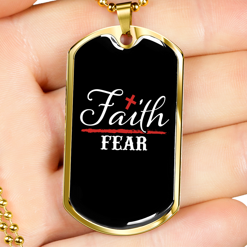 Faith Fear Cross Necklace Stainless Steel or 18k Gold Dog Tag 24" Chain-Express Your Love Gifts