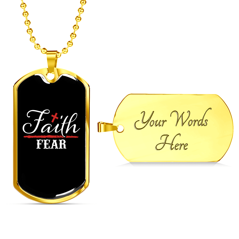 Faith Fear Cross Necklace Stainless Steel or 18k Gold Dog Tag 24" Chain-Express Your Love Gifts