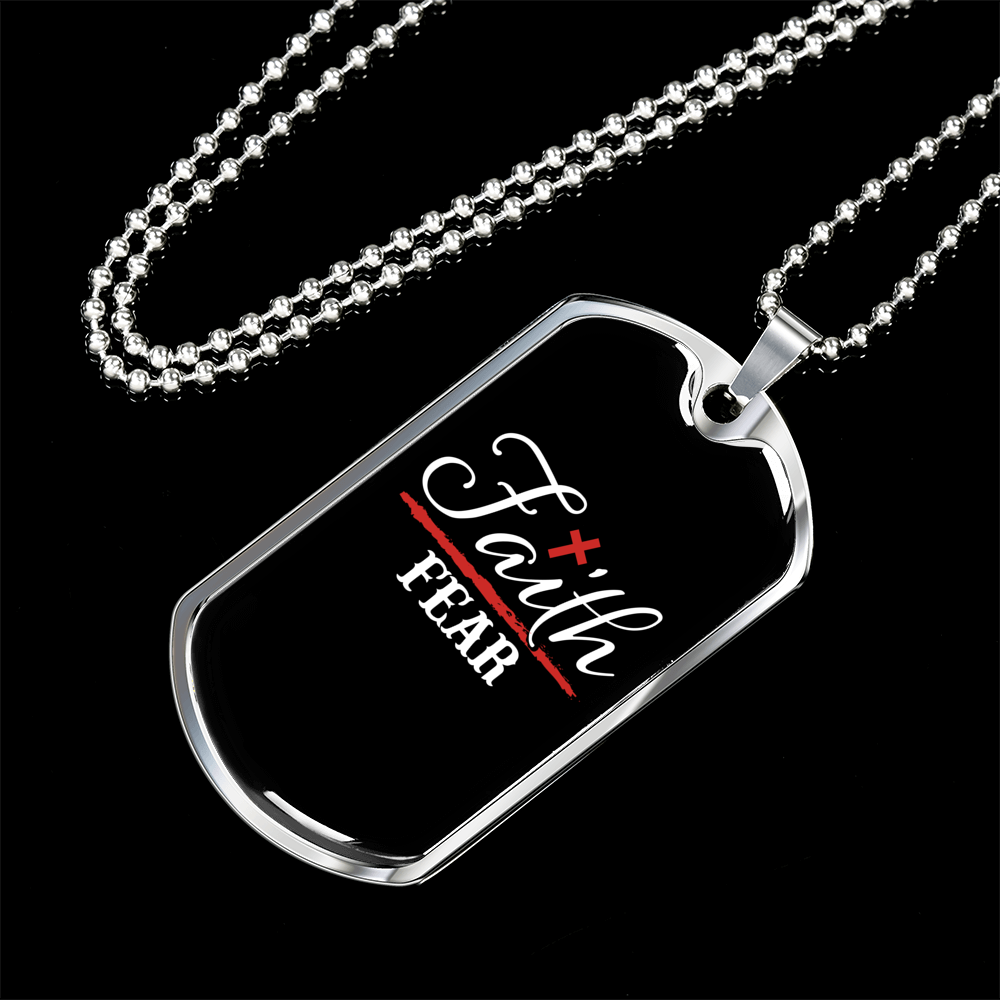Faith Fear Cross Necklace Stainless Steel or 18k Gold Dog Tag 24" Chain-Express Your Love Gifts
