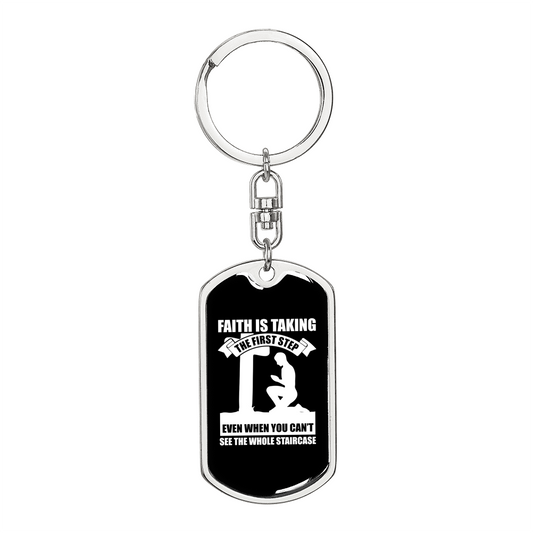 Faith First Step Keychain Stainless Steel or 18k Gold Dog Tag Keyring-Express Your Love Gifts