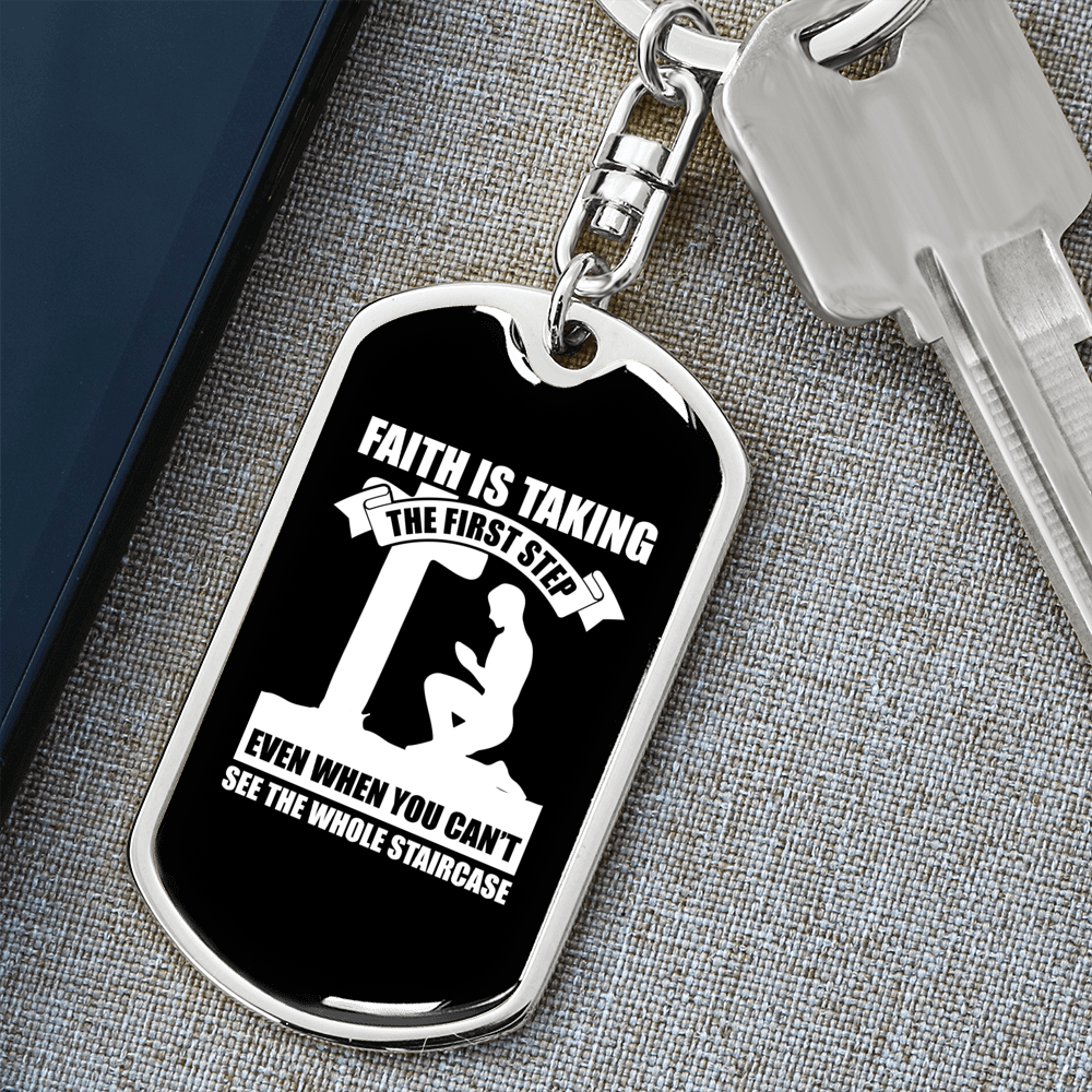 Faith First Step Keychain Stainless Steel or 18k Gold Dog Tag Keyring-Express Your Love Gifts