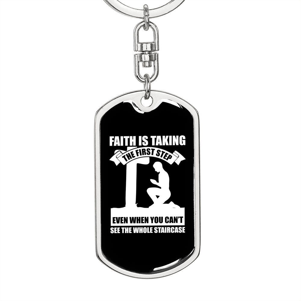 Faith First Step Keychain Stainless Steel or 18k Gold Dog Tag Keyring-Express Your Love Gifts