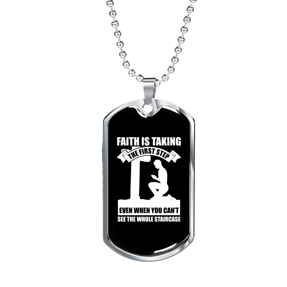 Faith First Step Necklace Stainless Steel or 18k Gold Dog Tag 24" Chain-Express Your Love Gifts