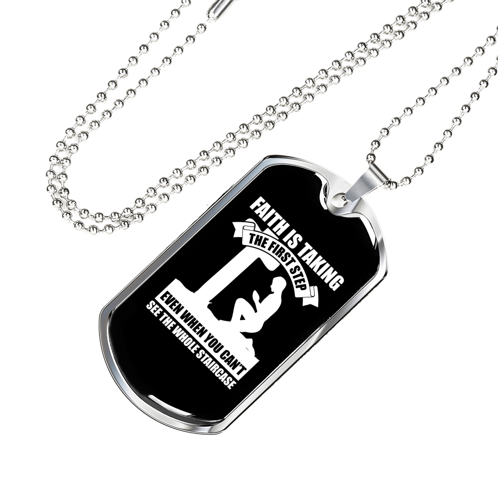 Faith First Step Necklace Stainless Steel or 18k Gold Dog Tag 24" Chain-Express Your Love Gifts