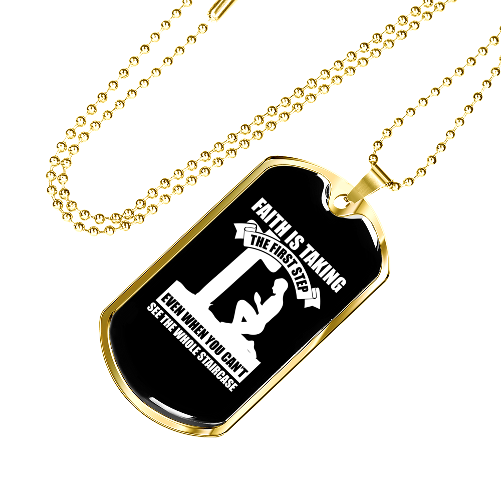 Faith First Step Necklace Stainless Steel or 18k Gold Dog Tag 24" Chain-Express Your Love Gifts