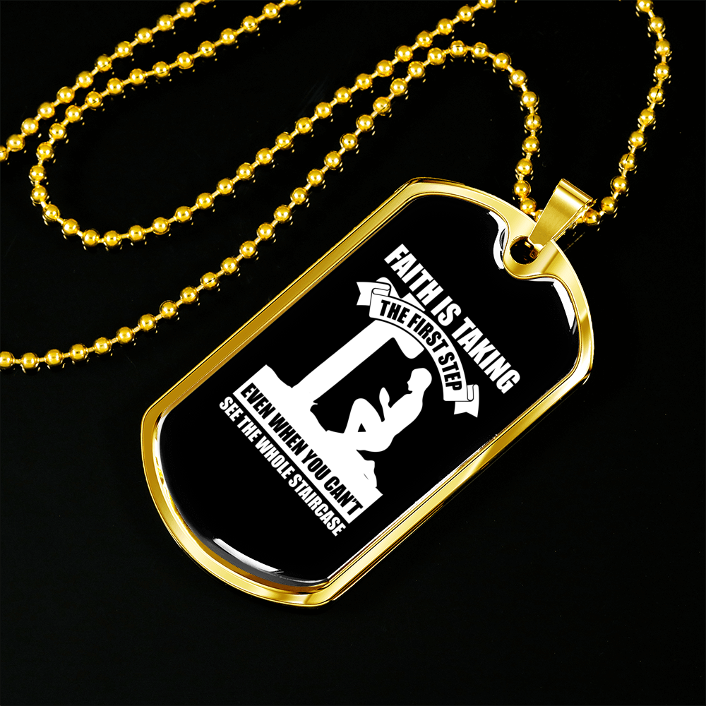 Faith First Step Necklace Stainless Steel or 18k Gold Dog Tag 24" Chain-Express Your Love Gifts