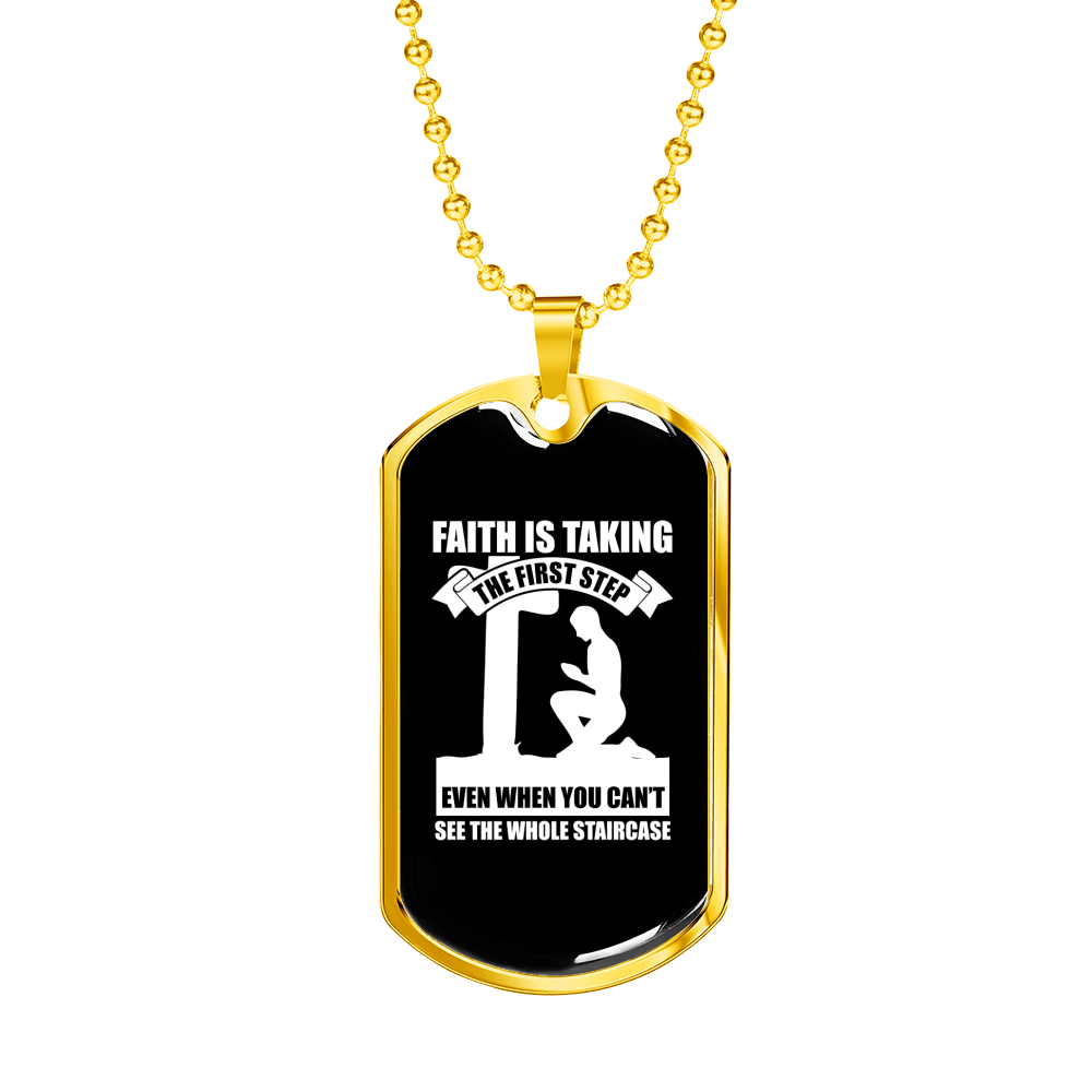 Faith First Step Necklace Stainless Steel or 18k Gold Dog Tag 24" Chain-Express Your Love Gifts