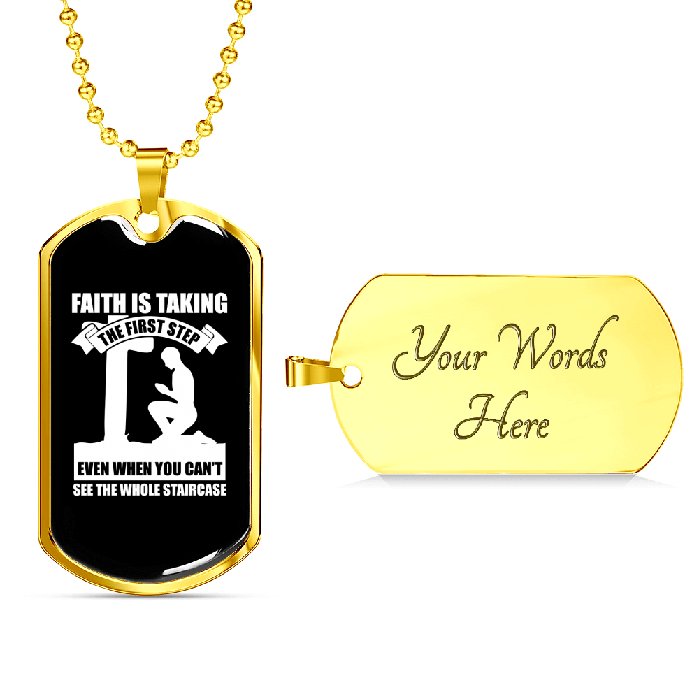 Faith First Step Necklace Stainless Steel or 18k Gold Dog Tag 24" Chain-Express Your Love Gifts