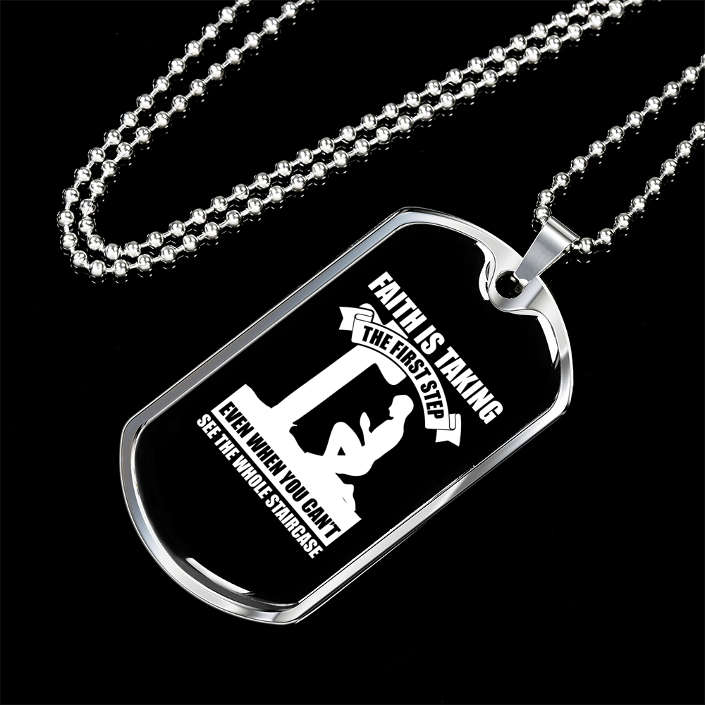 Faith First Step Necklace Stainless Steel or 18k Gold Dog Tag 24" Chain-Express Your Love Gifts