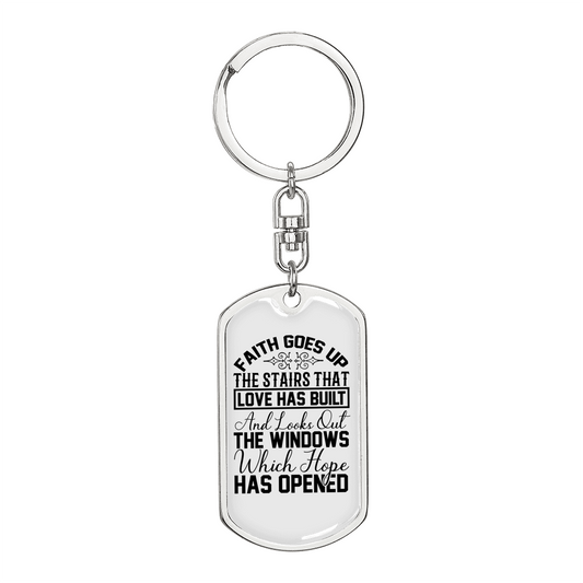 Faith Goes Up Keychain Stainless Steel or 18k Gold Dog Tag Keyring-Express Your Love Gifts