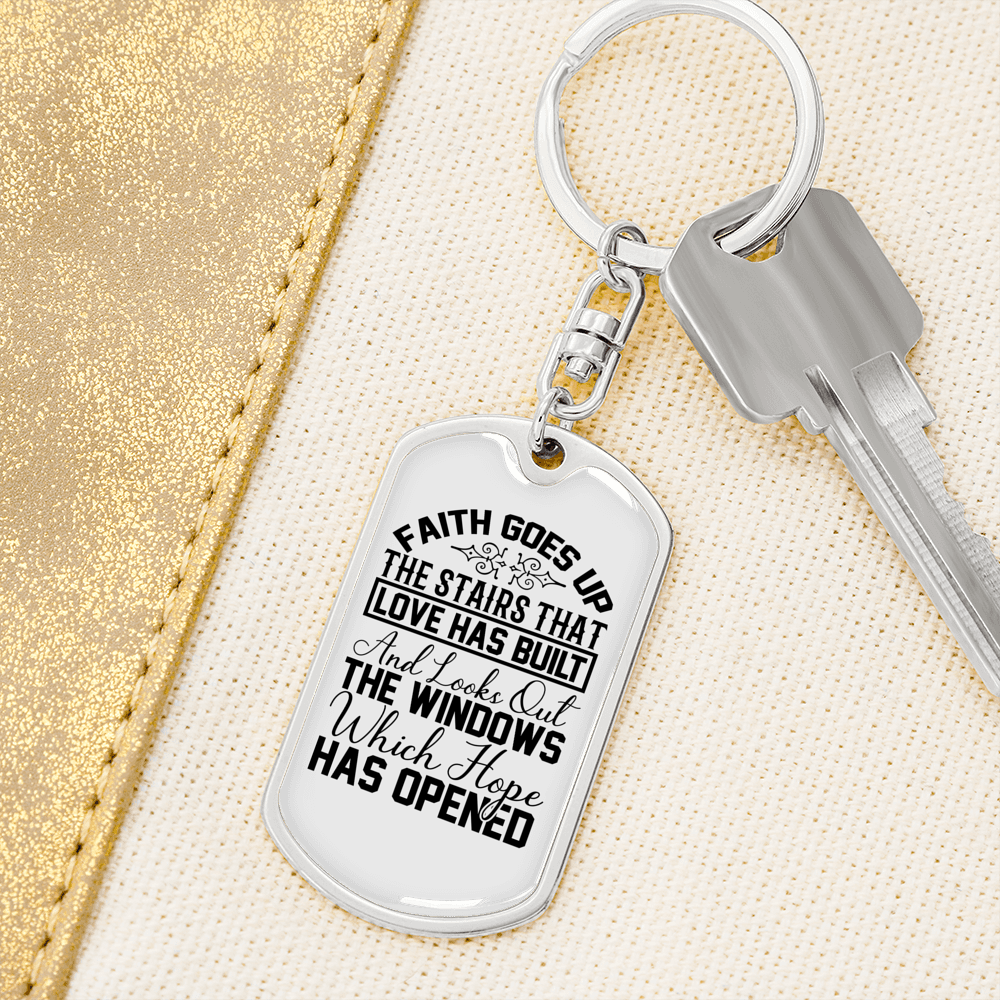 Faith Goes Up Keychain Stainless Steel or 18k Gold Dog Tag Keyring-Express Your Love Gifts
