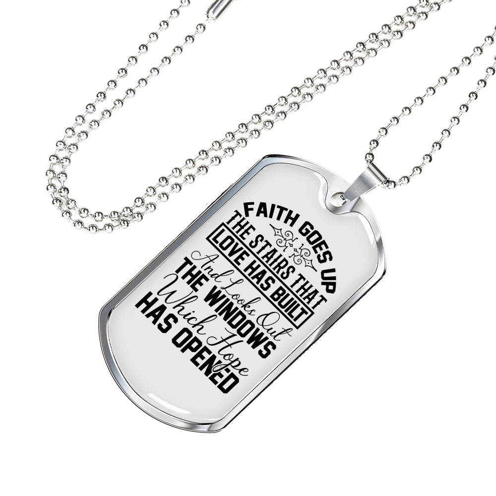 Faith Goes Up Necklace Stainless Steel or 18k Gold Dog Tag 24" Chain-Express Your Love Gifts