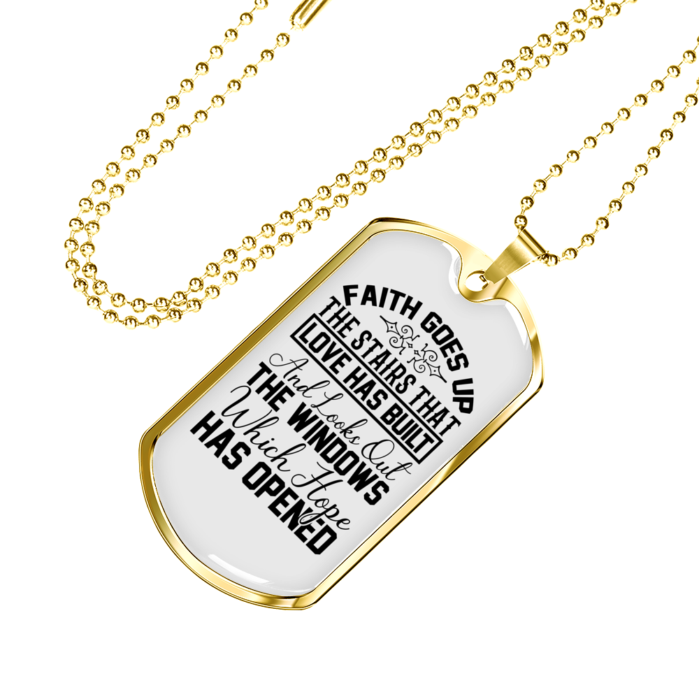 Faith Goes Up Necklace Stainless Steel or 18k Gold Dog Tag 24" Chain-Express Your Love Gifts
