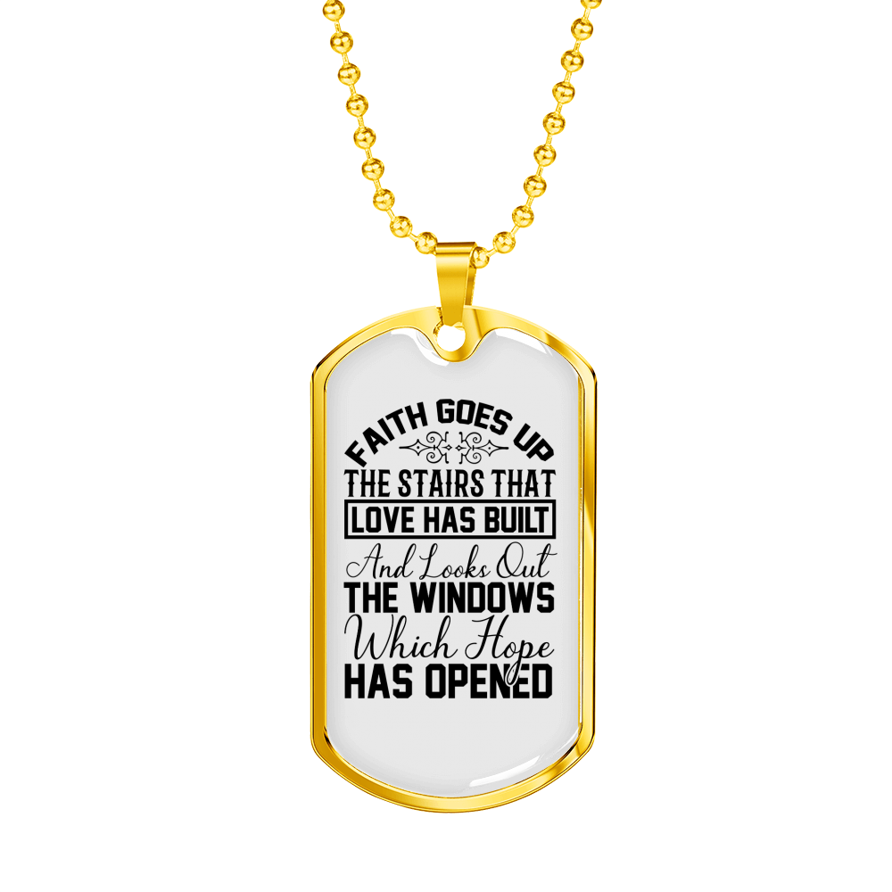 Faith Goes Up Necklace Stainless Steel or 18k Gold Dog Tag 24" Chain-Express Your Love Gifts