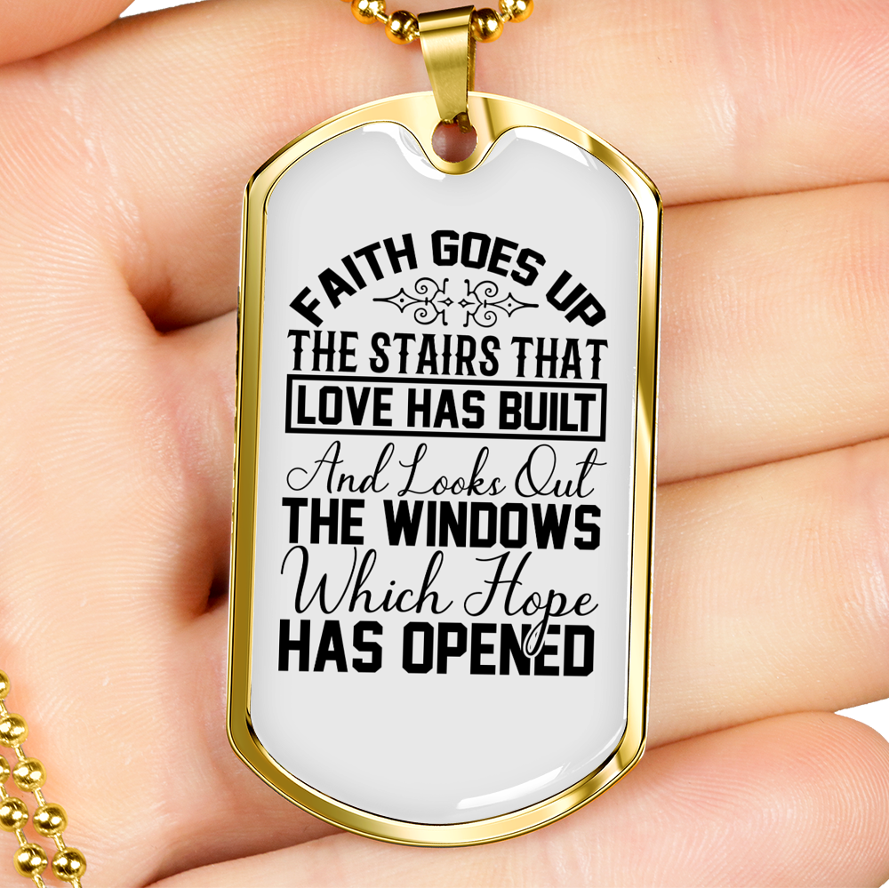 Faith Goes Up Necklace Stainless Steel or 18k Gold Dog Tag 24" Chain-Express Your Love Gifts