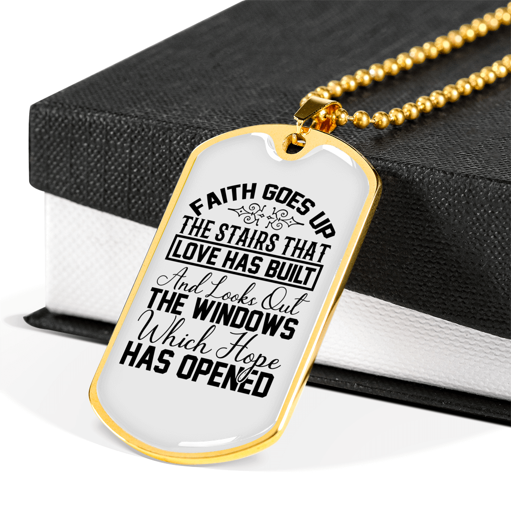Faith Goes Up Necklace Stainless Steel or 18k Gold Dog Tag 24" Chain-Express Your Love Gifts