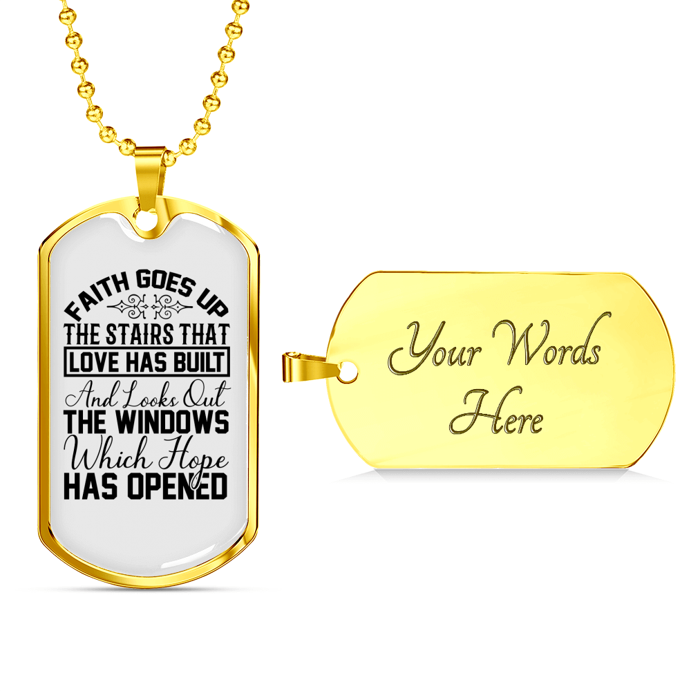 Faith Goes Up Necklace Stainless Steel or 18k Gold Dog Tag 24" Chain-Express Your Love Gifts